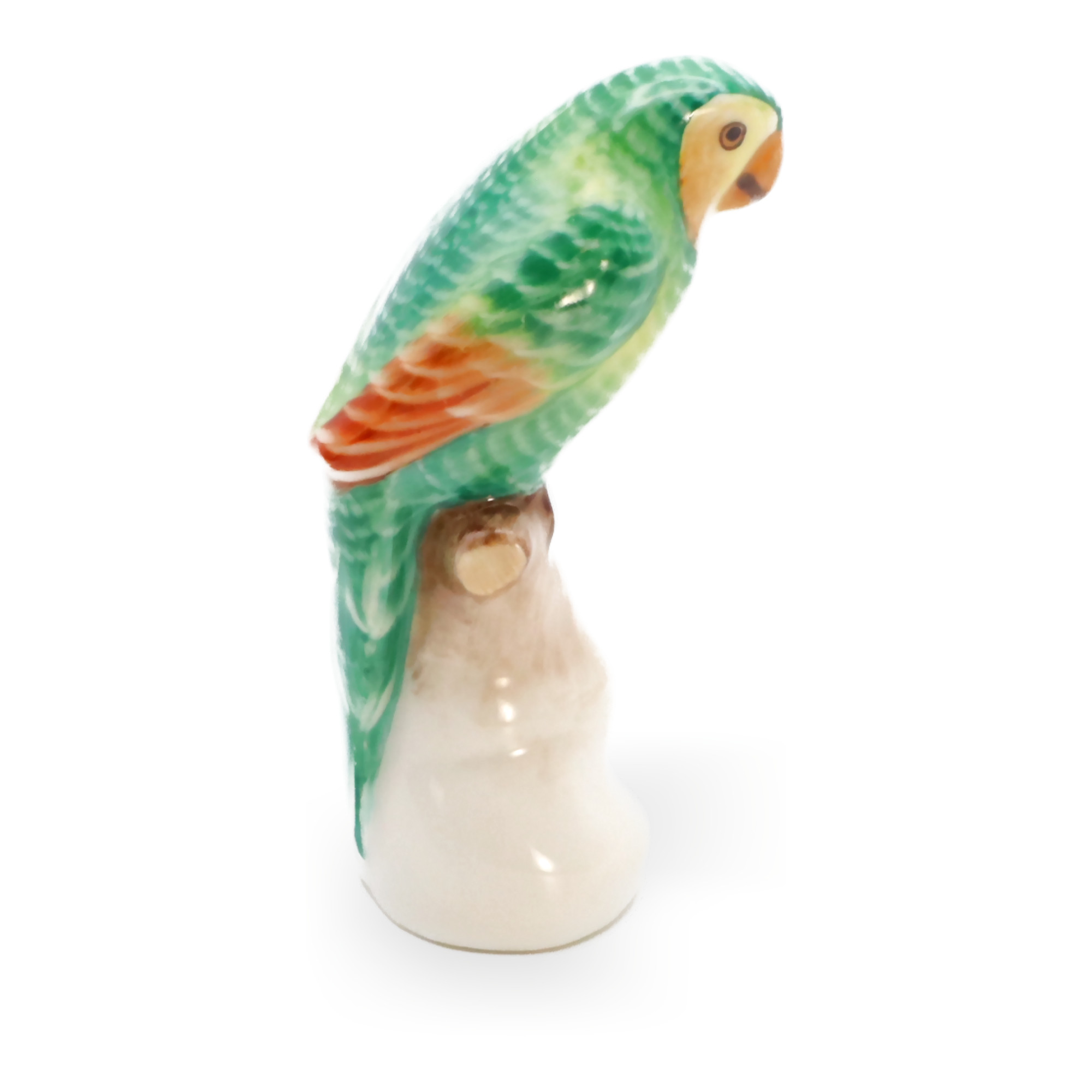 Herend Figurine Green Parrot, Hand Painted Porcelain Hand-Painted, Vintage Ceramic Collectible Sculpture,